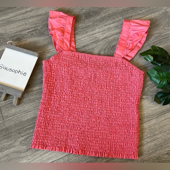 Old Navy Coastal Boho Sleeveless Ruffle Strap Square Neck Smocked Top in Coral M - Picture 3 of 10
